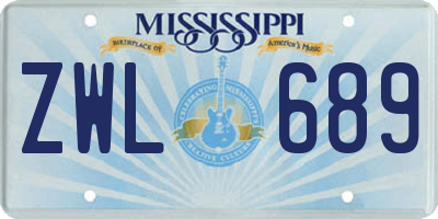 MS license plate ZWL689