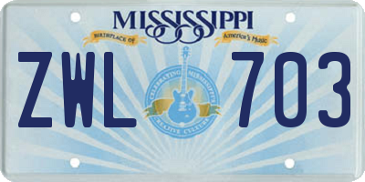 MS license plate ZWL703
