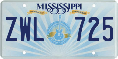 MS license plate ZWL725