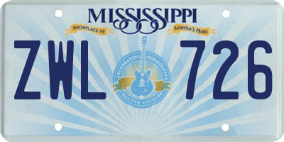 MS license plate ZWL726