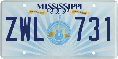 MS license plate ZWL731