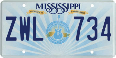MS license plate ZWL734