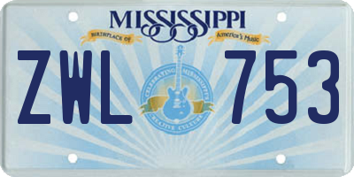 MS license plate ZWL753