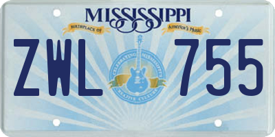 MS license plate ZWL755