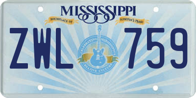 MS license plate ZWL759