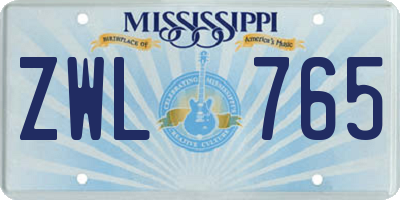 MS license plate ZWL765