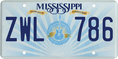 MS license plate ZWL786