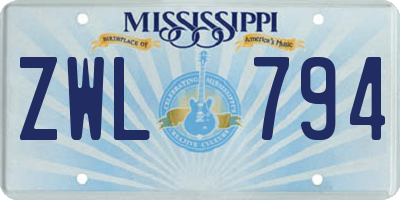 MS license plate ZWL794