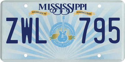 MS license plate ZWL795