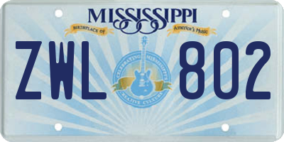 MS license plate ZWL802