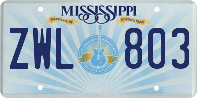 MS license plate ZWL803