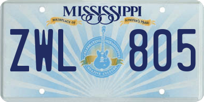 MS license plate ZWL805