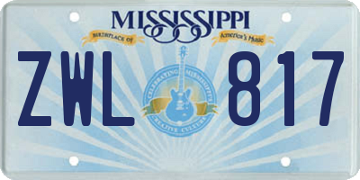 MS license plate ZWL817