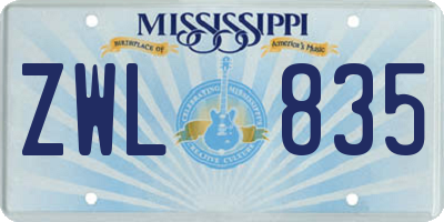 MS license plate ZWL835