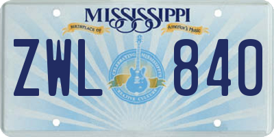 MS license plate ZWL840