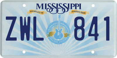 MS license plate ZWL841