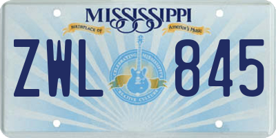 MS license plate ZWL845