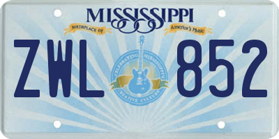 MS license plate ZWL852