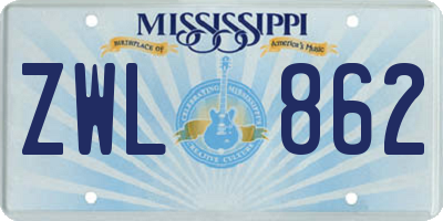 MS license plate ZWL862