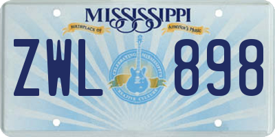 MS license plate ZWL898