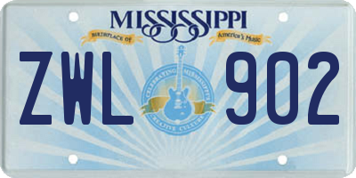 MS license plate ZWL902