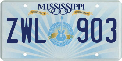 MS license plate ZWL903