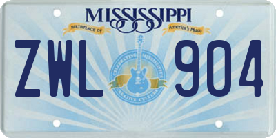 MS license plate ZWL904