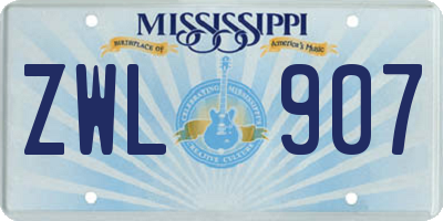 MS license plate ZWL907