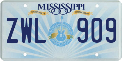 MS license plate ZWL909
