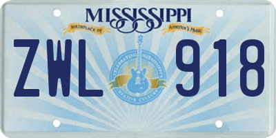 MS license plate ZWL918