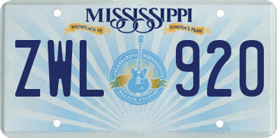 MS license plate ZWL920