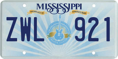 MS license plate ZWL921