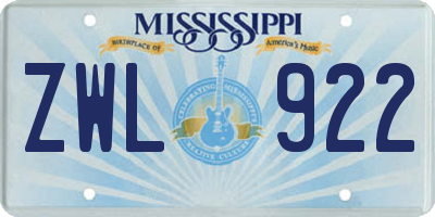 MS license plate ZWL922