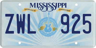 MS license plate ZWL925