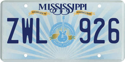 MS license plate ZWL926