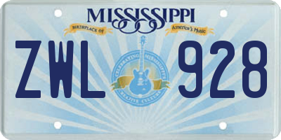 MS license plate ZWL928