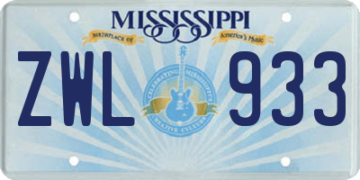 MS license plate ZWL933
