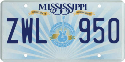 MS license plate ZWL950