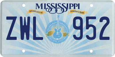 MS license plate ZWL952