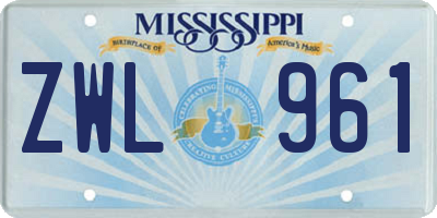 MS license plate ZWL961