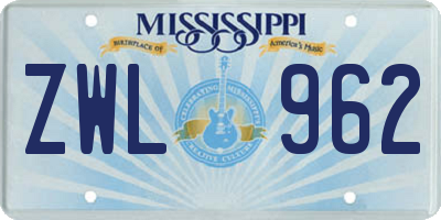 MS license plate ZWL962