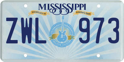 MS license plate ZWL973