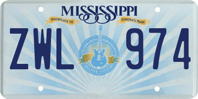 MS license plate ZWL974
