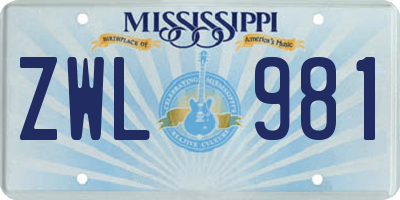 MS license plate ZWL981
