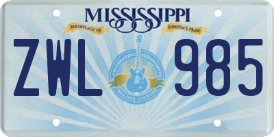MS license plate ZWL985