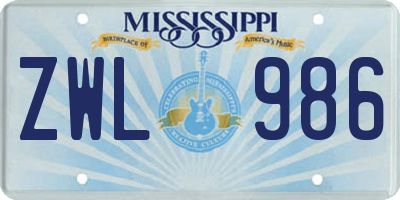 MS license plate ZWL986