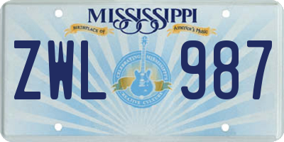 MS license plate ZWL987