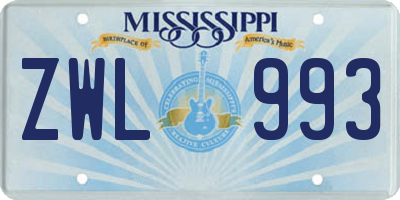 MS license plate ZWL993