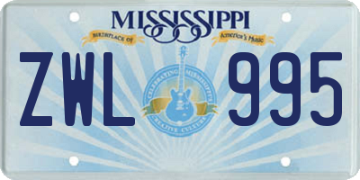 MS license plate ZWL995