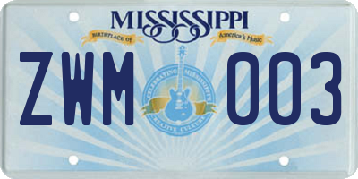 MS license plate ZWM003